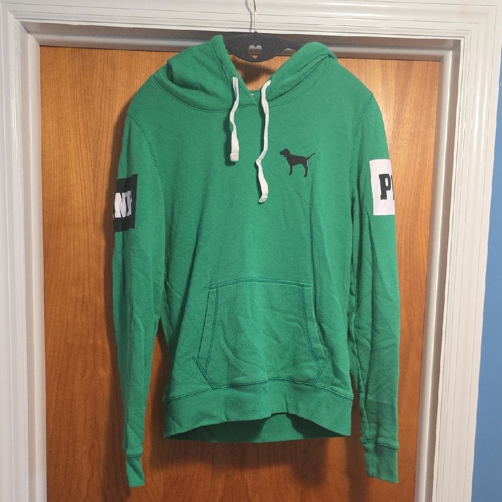 PINK Victoria's Secret Green Hoodie Sweatshirt with Drawstring Hood